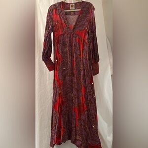 Bohemian V-Neck Maxi Dress in Red and Purple